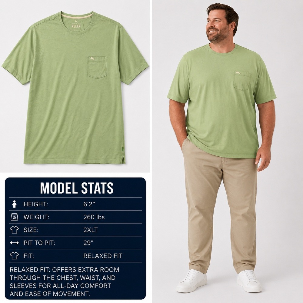 Tommy Bahama Relax Mens 2XLT Lime Green Pima Cotton Pocket T-Shirt Big & Tall